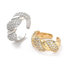 Twist Brass Micro Pave Clear Cubic Zirconia Open Cuff Ring for Women