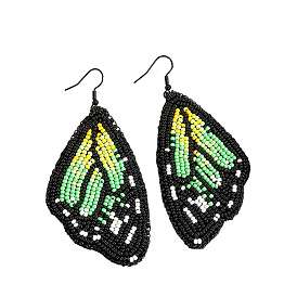 Bohemian Style Green Butterfly Wing Glass Bead Handmade Dangle Earrings