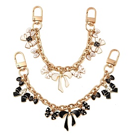 2 шт. 2 цветной сплав эмаль белый и черный бант подвеска цинковый сплав кабель цепочка сумка декоративные цепи, с поворотными застежками, золотой свет