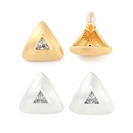 Triangle Brass Drawbench Stud Earring, with Clear Cubic Zirconia, for Women