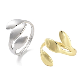 Leaf Rack Plating Brass Open Cuff Rings for Women, Long-Lasting Plated, Lead Free & Cadmium Free