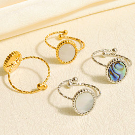 304 Открытые кольца-манжеты из нержавеющей стали с натуральными ракушками для женщин, овальные