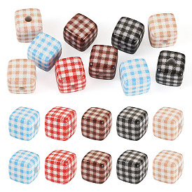 10шт. печатные непрозрачные акриловые бусины, куб с клетчатым узором