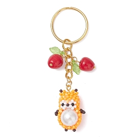 Стеклянные брелки в виде хомяка, с бусинами ручной работы в технике лэмпворк и железными брелоками, золотые