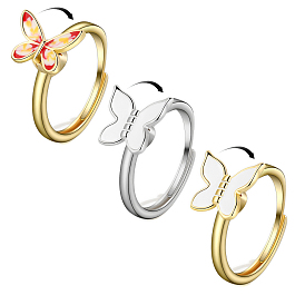 Butterfly Rotatable Adjustable Rings for Women, Brass Enamel Fidget Spinner Rings