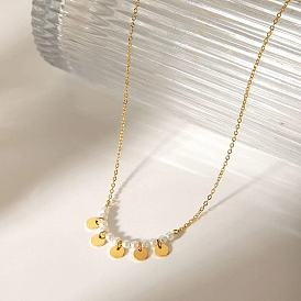 Элегантные женские ожерелья-диски из нержавеющей стали с бусинами из искусственного жемчуга, белые