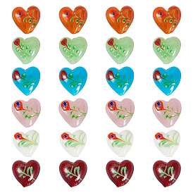 24 шт. 6 цвета, бусины ручной работы из стекла миллефиори с неровностями, Сердце & цветок