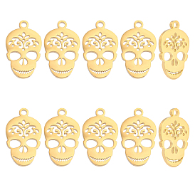 10Pcs 201 Stainless Steel Pendants, Manual Polishing, Sugar Skull, For Mexico Holiday Day of the Dead