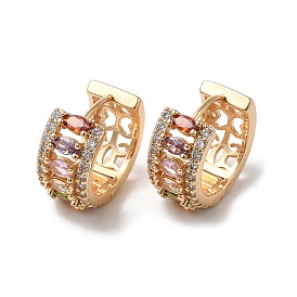 Brass Micro Pave Cubic Zirconia Hoop Earrings, with Colorful Glass, Horse Eye