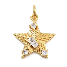 Rack Plating Brass Micro Pave Cubic Zirconia Pendants, Long-Lasting Plated, Lead Free & Cadmium Free, Star