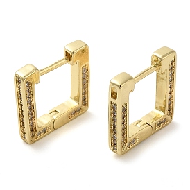 Rack Plating Brass Micro Pave Cubic Zirconia Hoop Earring,  Long-Lasting Plated, Cadmium Free & Lead Free, Rectangle