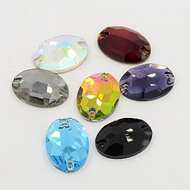 Шить на горный хрусталь, стекло горный хрусталь, два отверстия, аксессуары для одежды, граненые, овальные, 17x24x6 мм, отверстие : 1 мм