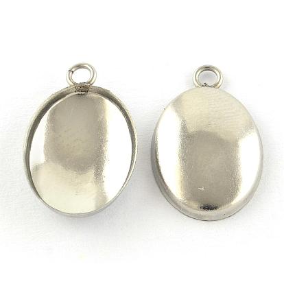 201 Stainless Steel Pendant Cabochon Settings, Plain Edge Bezel Cups, Oval