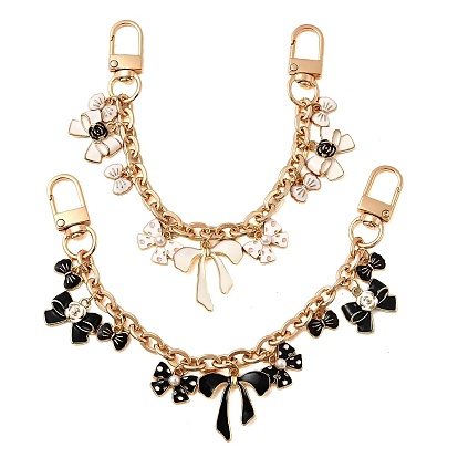 2 шт. 2 цветной сплав эмаль белый и черный бант подвеска цинковый сплав кабель цепочка сумка декоративные цепи, с поворотными застежками, золотой свет