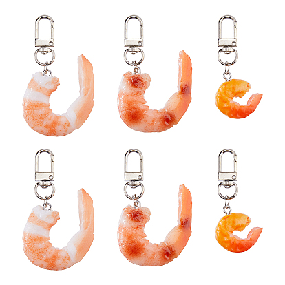 6шт. 3 стили подвесных украшений из ПВХ в виде креветочного мяса, с поворотными застежками сплава, имитация продуктов питания