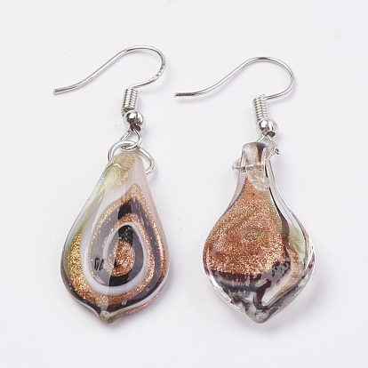 Handmade Lampwork Jewelry Sets, with Brass Finding, Pendants and Dangle Earrings, Leaf