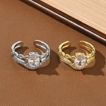 Латунные микропаве кубические цирконии манжеты открытые кольца для женщин, форма цепи, без кадмия и без свинца, стойки покрытие, долговечный