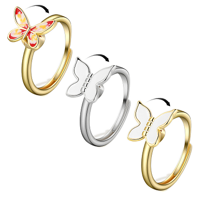 Anillos ajustables giratorios de mariposa para mujer, anillos giratorios de esmalte de latón