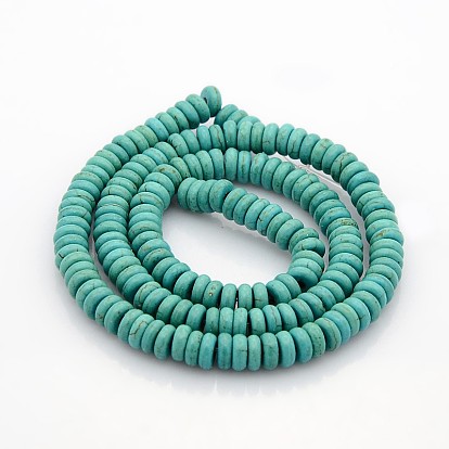 Synthetic Turquoise Beads Strands, Dyed, Heishi Beads, Flat Round/Disc, 6x2.5mm, Hole: 1mm, about 168pcs/strand, 16.5 inch