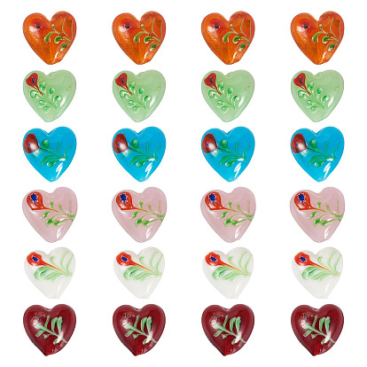 24 шт. 6 цвета, бусины ручной работы из стекла миллефиори с неровностями, Сердце & цветок