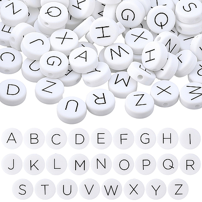104шт. 26 варианты, белые плоские круглые силиконовые бусины с черными буквами