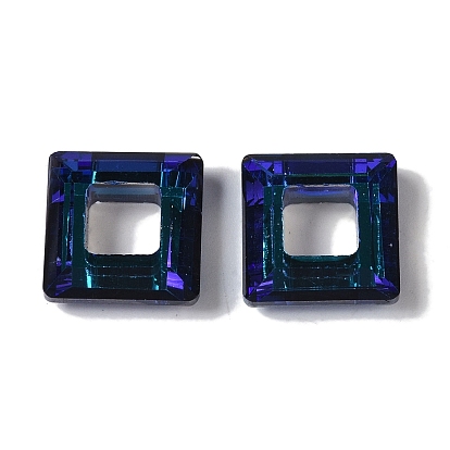 Transparent Electroplate Glass Pendant, Full Rainbow Plated, Faceted, Square