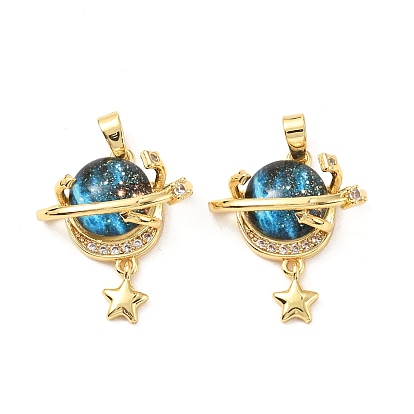 Латунный микропаве кубический цирконий со стеклянными подвесками, планета и звезда