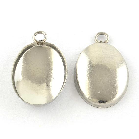 201 Stainless Steel Pendant Cabochon Settings, Plain Edge Bezel Cups, Oval