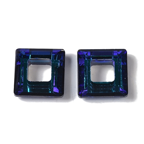 Transparent Electroplate Glass Pendant, Full Rainbow Plated, Faceted, Square