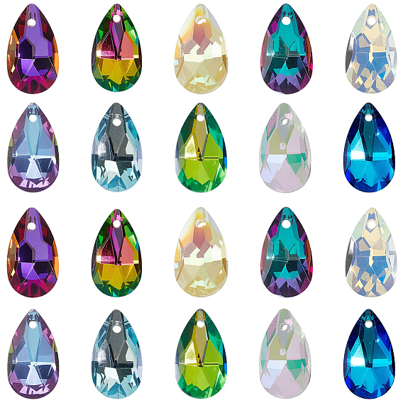 100 шт 10 цвета стеклянные подвески, граненые, слезинки