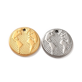 Ion Plating(IP) 304 Stainless Steel Pendants, Flat Round Charm
