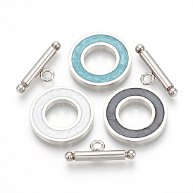 201 Stainless Steel Toggle Clasps, with Enamel, Ring