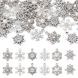 36шт 6 стили подвески со стразами из сплава, С жемчужиной смолы, прелести снежинки