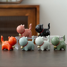 Figurines de chat en céramique avec cloche, pour la décoration de bureau à domicile