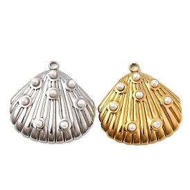 304 подвески из нержавеющей стали, с ABS имитации жемчуга, шарм в форме ракушки, ионное покрытие (ip)