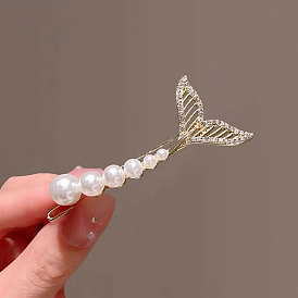 Fishtail Hairpin Frog Clip Rhinestone Pearl Hairpin Side Temperament Side Clip Hair Accessories