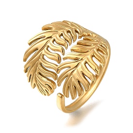 Feather 304 Stainless Steel Open Cuff Ring for Women
