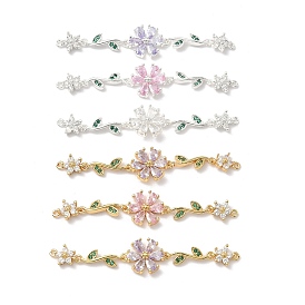 Шармы-соединители из латуни с паве из кубического циркония, цветок ссылки, для изготовления аксессуаров для волос