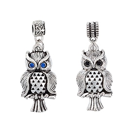 Tibetan Style Alloy Rhinestone European Dangle Charms, Owl