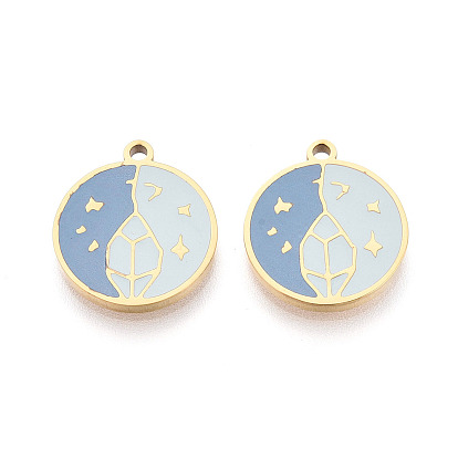 304 нержавеющей стальной эмали подвески, плоские круглые прелести, ионное покрытие (ip), реальный 18 k позолоченный