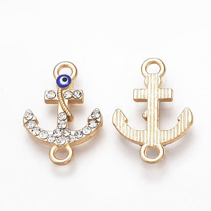Alloy Rhinestone Links Connectors, Enamel Style, Anchor with Evil Eye, Blue