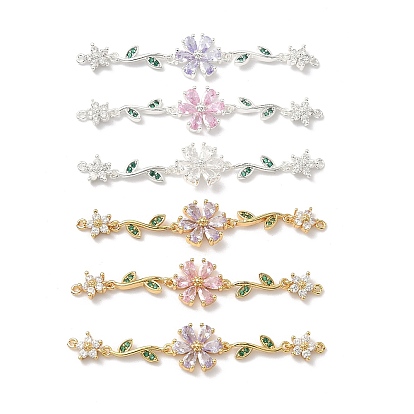 Шармы-соединители из латуни с паве из кубического циркония, цветок ссылки, для изготовления аксессуаров для волос