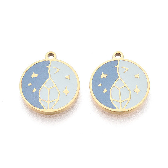 304 нержавеющей стальной эмали подвески, плоские круглые прелести, ионное покрытие (ip), реальный 18 k позолоченный