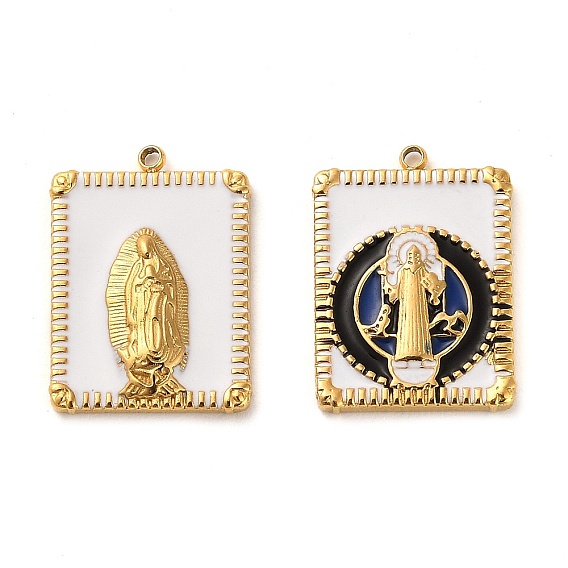 304 нержавеющей стальной эмали подвески, золотые, прямоугольник со святым шармом