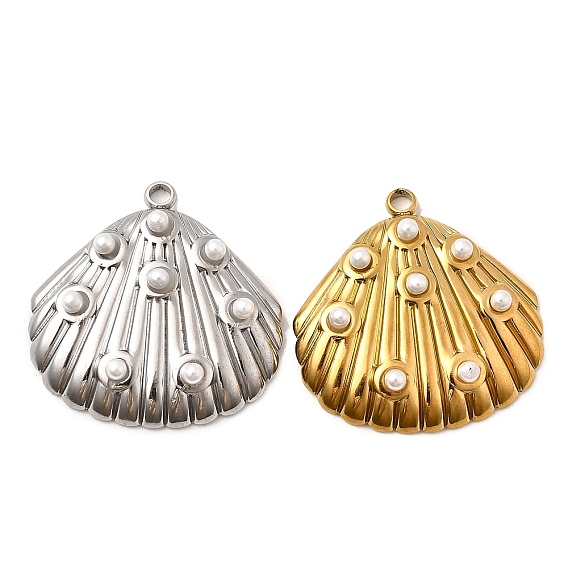 304 подвески из нержавеющей стали, с ABS имитации жемчуга, шарм в форме ракушки, ионное покрытие (ip)