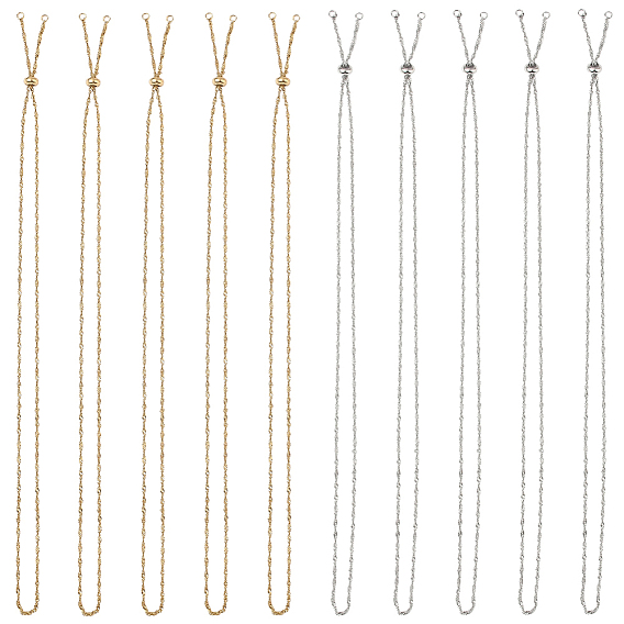 10 шт. 2 цвета 304 изготовление ожерелий из нержавеющей стали в Сингапуре, с латунными скользящими бусинами