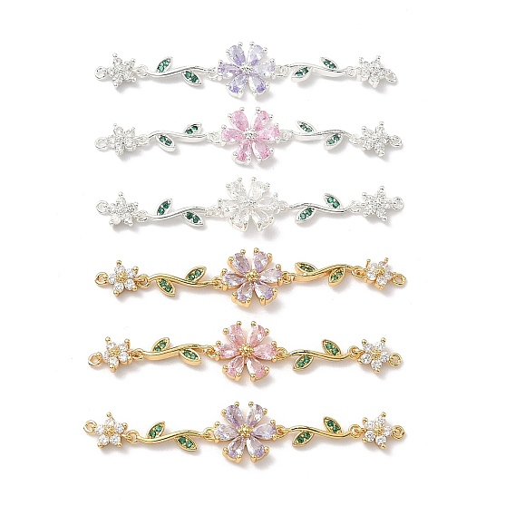 Шармы-соединители из латуни с паве из кубического циркония, цветок ссылки, для изготовления аксессуаров для волос