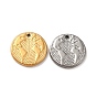 Ion Plating(IP) 304 Stainless Steel Pendants, Flat Round Charm