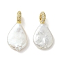 Подвески из натурального барочного жемчуга кеши, Подвески в виде цветка в форме капли с латунными микропаве из прозрачных кубических цирконий., золотые, белые