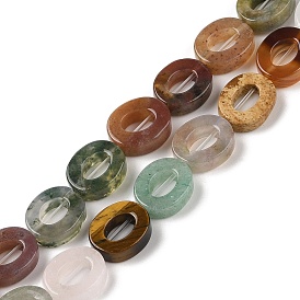 Mixed Gemstone Beads Strands, Hollow Flat Oval, Number Zero Beads